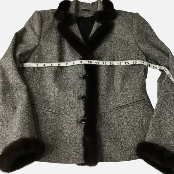 VTG Designer Algo Couture Tweed Skirt Suit Mink Fur Trim Wool Silk Cocktail 8 - Picture 4 of 10
